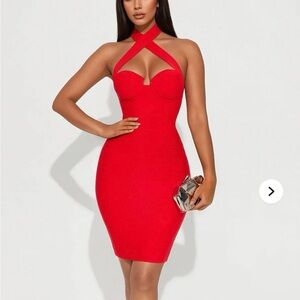 NWT fashionnova - red halter bandage dress
